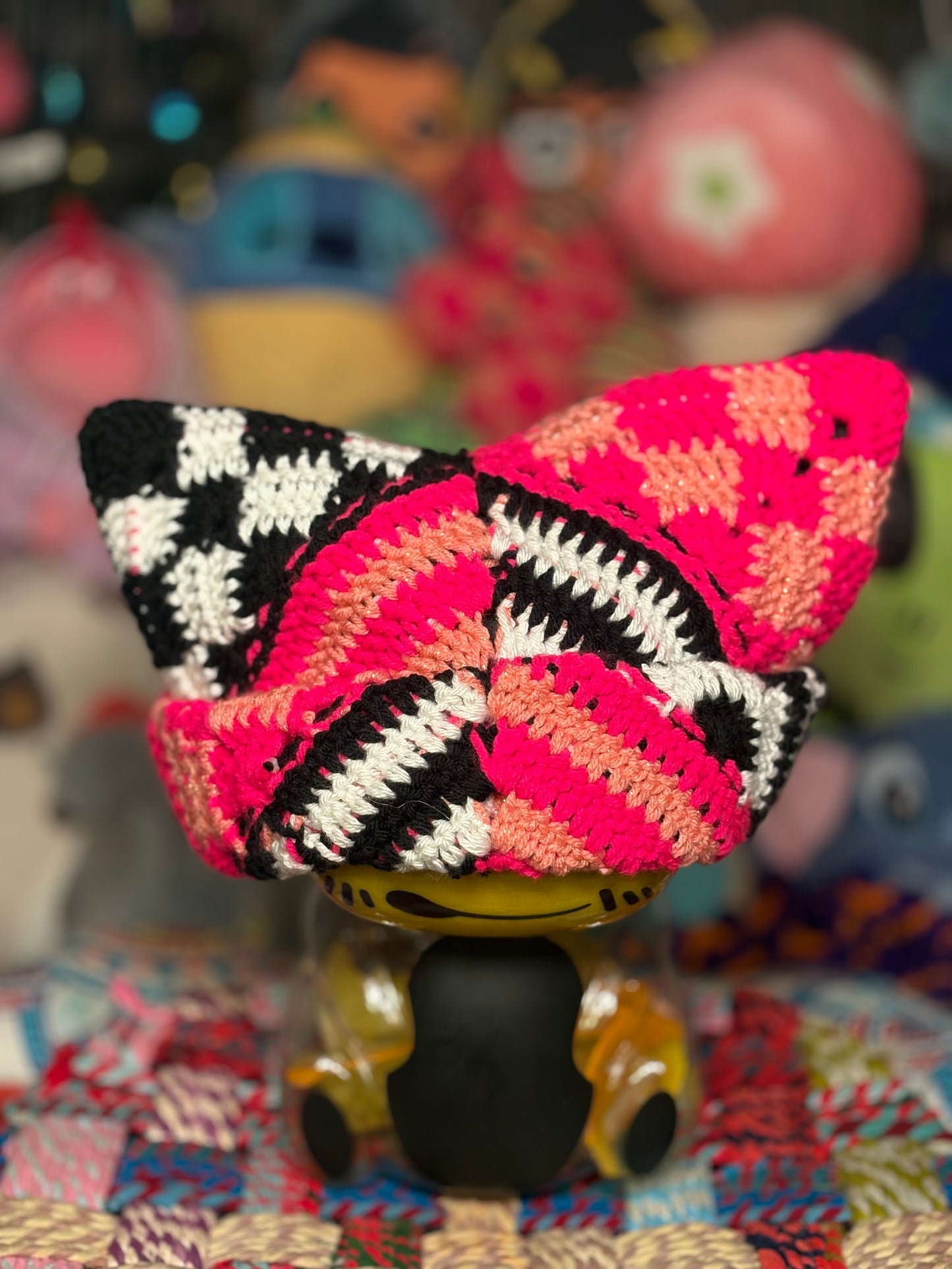 Pink/B&W Kitty Hat
