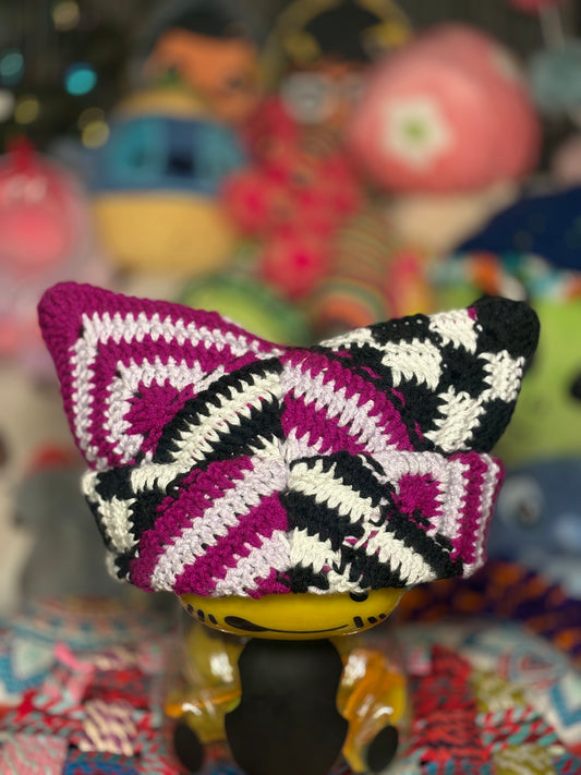 Purple/B&W Kitty Hat