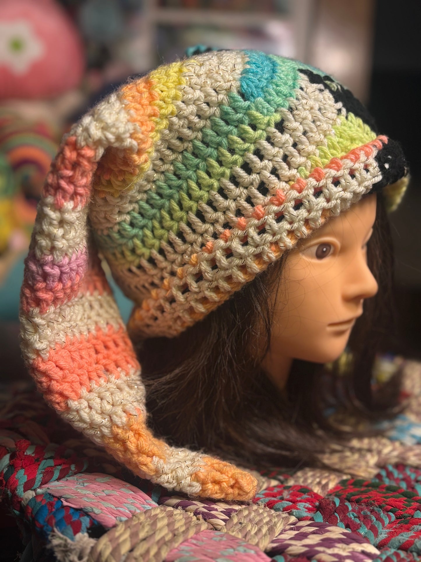 Rainbow/ B&W Jester Hat